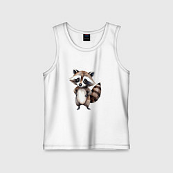 Майка детская хлопок Енот стоит на задних лапах, цвет: белый