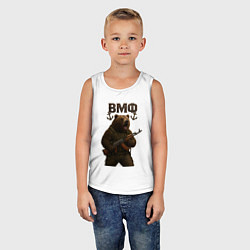 Майка детская хлопок ВМФ медведь с автоматом, цвет: белый — фото 2