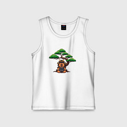 Майка детская хлопок Капибара самурай под бонсаем, цвет: белый