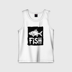 Майка детская хлопок Рыба в черном штрихе, цвет: белый