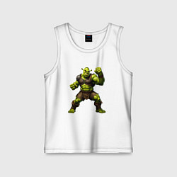 Майка детская хлопок Гибрид Шрека и Халка замахивается для удара, цвет: белый