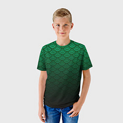 Футболка детская Узор зеленая чешуя дракон, цвет: 3D-принт — фото 2