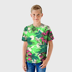 Футболка детская Цветы в неоне, цвет: 3D-принт — фото 2
