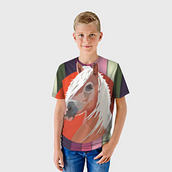 Футболка детская Лошадь с фоном, цвет: 3D-принт — фото 2