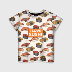 Футболка детская I love sushi Я люблю суши, цвет: 3D-принт