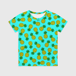 Футболка детская Ананасы аква, цвет: 3D-принт