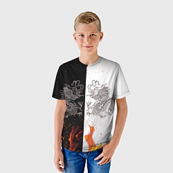 Футболка детская Драконы Черный и Белый Огонь, цвет: 3D-принт — фото 2