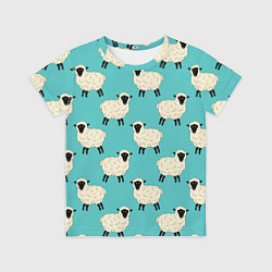 Футболка детская Овечки паттерн на бирюзовом, цвет: 3D-принт