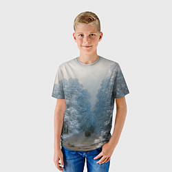 Футболка детская Зимний пейзаж картина маслом, цвет: 3D-принт — фото 2