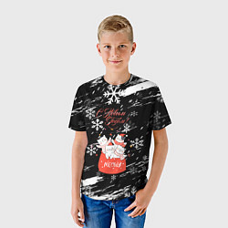 Футболка детская Новогодние коты в подарочном мешке, цвет: 3D-принт — фото 2