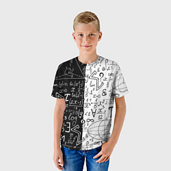 Футболка детская ЧЁРНО БЕЛЫЕ ФОРМУЛЫ ФИЗИКА МАТЕМАТИКА, цвет: 3D-принт — фото 2