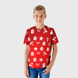 Футболка детская Новогодний узор красный градиент, цвет: 3D-принт — фото 2