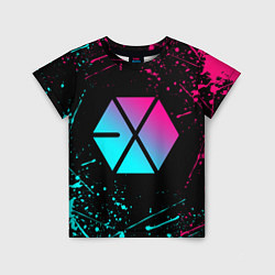 Футболка детская EXO BAND NEON LOGO НЕОНОВЫЕ БРЫЗГИ КРАСОК, цвет: 3D-принт