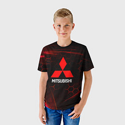 Футболка детская Mitsubishi красные соты, цвет: 3D-принт — фото 2