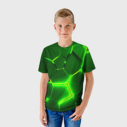 Футболка детская 3D ПЛИТЫ НЕОН NEON GREEN HEXAGON РАЗЛОМ, цвет: 3D-принт — фото 2