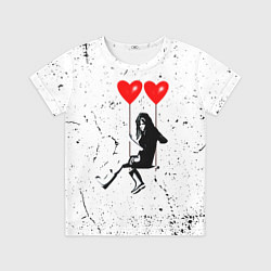 Футболка детская BANKSY БЭНКСИ девочка на качелях с сердцами, цвет: 3D-принт