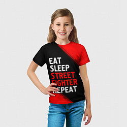 Футболка детская Eat Sleep Street Fighter Repeat Краска, цвет: 3D-принт — фото 2