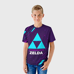 Футболка детская Символ Zelda в неоновых цветах на темном фоне, цвет: 3D-принт — фото 2