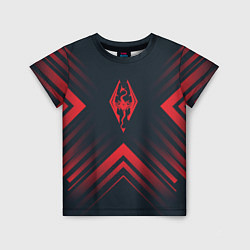 Футболка детская Красный Символ Skyrim на темном фоне со стрелками, цвет: 3D-принт