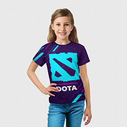 Футболка детская Символ Dota в неоновых цветах на темном фоне, цвет: 3D-принт — фото 2