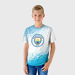 Футболка детская Manchester голубые брызги на белом фоне, цвет: 3D-принт — фото 2