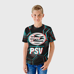 Футболка детская PSV FC в стиле Glitch на темном фоне, цвет: 3D-принт — фото 2