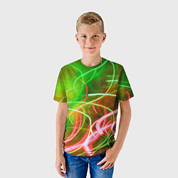Футболка детская Неоновые линии и фонари - Зелёный, цвет: 3D-принт — фото 2