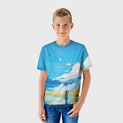 Футболка детская Горное озеро осенним днём, цвет: 3D-принт — фото 2