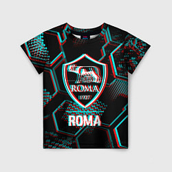 Футболка детская Roma FC в стиле Glitch на темном фоне, цвет: 3D-принт