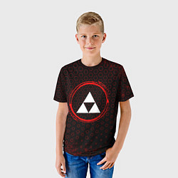 Футболка детская Символ Zelda и краска вокруг на темном фоне, цвет: 3D-принт — фото 2