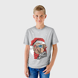 Футболка детская Новогодний Мопс в очках, цвет: 3D-принт — фото 2