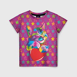 Футболка детская Сердечный котик в поп-арте, цвет: 3D-принт