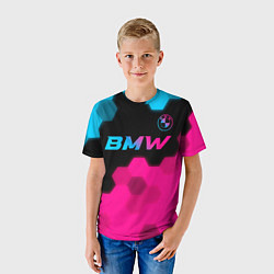 Футболка детская BMW - neon gradient: символ сверху, цвет: 3D-принт — фото 2