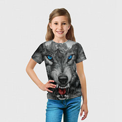 Футболка детская Агрессивный волк с синими глазами, цвет: 3D-принт — фото 2