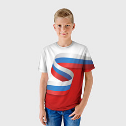 Футболка детская Лента триколор на красно-белом фоне, цвет: 3D-принт — фото 2