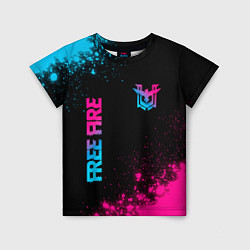 Футболка детская Free Fire - neon gradient: символ и надпись вертик, цвет: 3D-принт