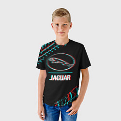 Футболка детская Значок Jaguar в стиле glitch на темном фоне, цвет: 3D-принт — фото 2