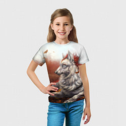 Футболка детская Арт - волк с рыжей гривой, цвет: 3D-принт — фото 2
