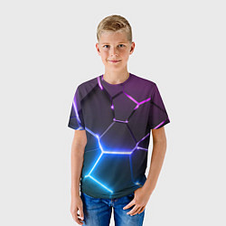 Футболка детская Фиолетовый градиент - неоновые геометрические плит, цвет: 3D-принт — фото 2