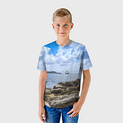 Футболка детская Парусник на горизонте океана, цвет: 3D-принт — фото 2