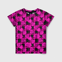 Футболка детская Black and pink hearts pattern on checkered, цвет: 3D-принт