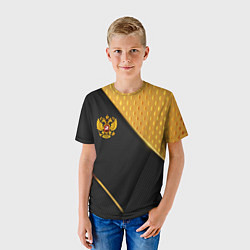 Футболка детская Герб России на черном фоне с золотыми вставками, цвет: 3D-принт — фото 2