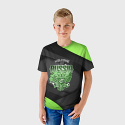 Футболка детская Герб России - спортивный черно-зеленый стиль, цвет: 3D-принт — фото 2