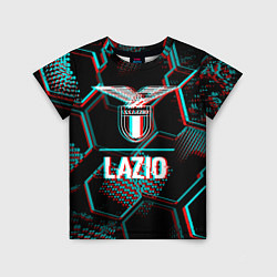 Футболка детская Lazio FC в стиле glitch на темном фоне, цвет: 3D-принт