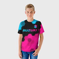 Футболка детская Suzuki - neon gradient: символ сверху, цвет: 3D-принт — фото 2