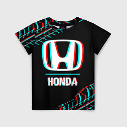 Футболка детская Значок Honda в стиле glitch на темном фоне, цвет: 3D-принт