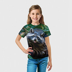 Футболка детская Енот с языком, цвет: 3D-принт — фото 2