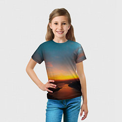 Футболка детская Горная река на фоне заката, цвет: 3D-принт — фото 2