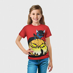 Футболка детская Halloween - тыква и кот, цвет: 3D-принт — фото 2