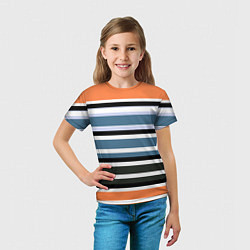 Футболка детская Полосатый модный узор в голубых и желтых тонах, цвет: 3D-принт — фото 2